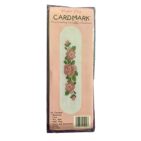 Counted Cross Stitch Kit Bookmark and Card Kit Pink Roses by Crafters Pride - Picture 1 of 5